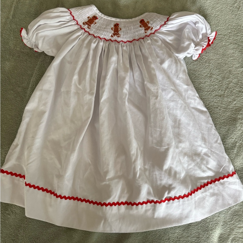 12m white smocked Christmas dress